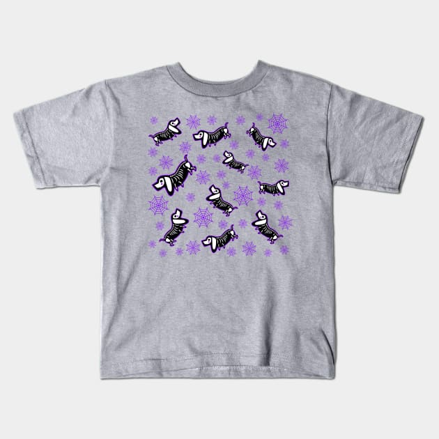 Spooky Halloweenie Dog Pattern Kids T-Shirt by Designs_by_KC